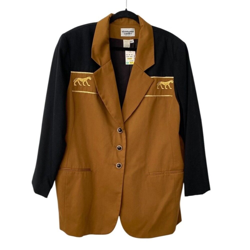 Vintage Stephanie Queller Colorblock Brown Gold‎ Black Jaguar Blazer 18W NWT VTG